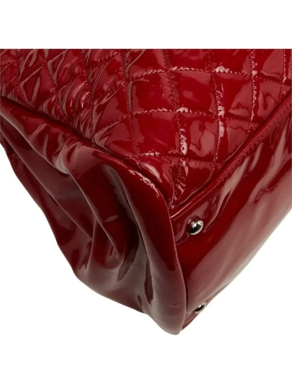 Chanel CC Logo Quilted Mademoiselle Tote Shoulder Bag Red Patent